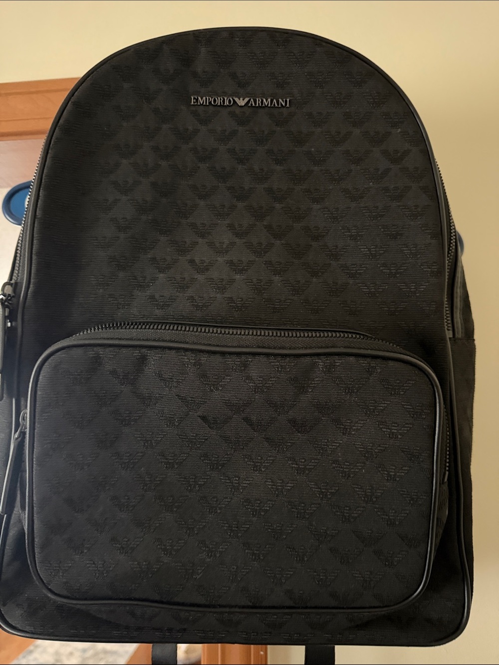 NWOT Men’s Emporio Armani Black Jacquard Logo Backpack - Picture 3 of 7
